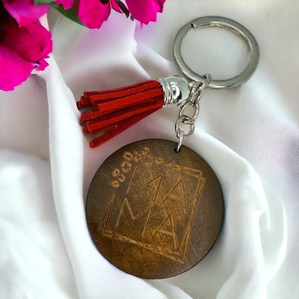 Rustic Wooden Mama Keychain | Boho Tassel Mom Gift